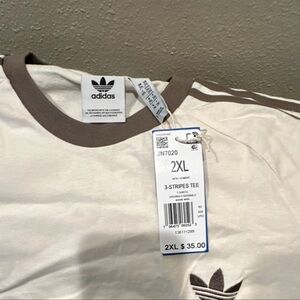 adidas Cream Tee with Brown Logo Embroidery